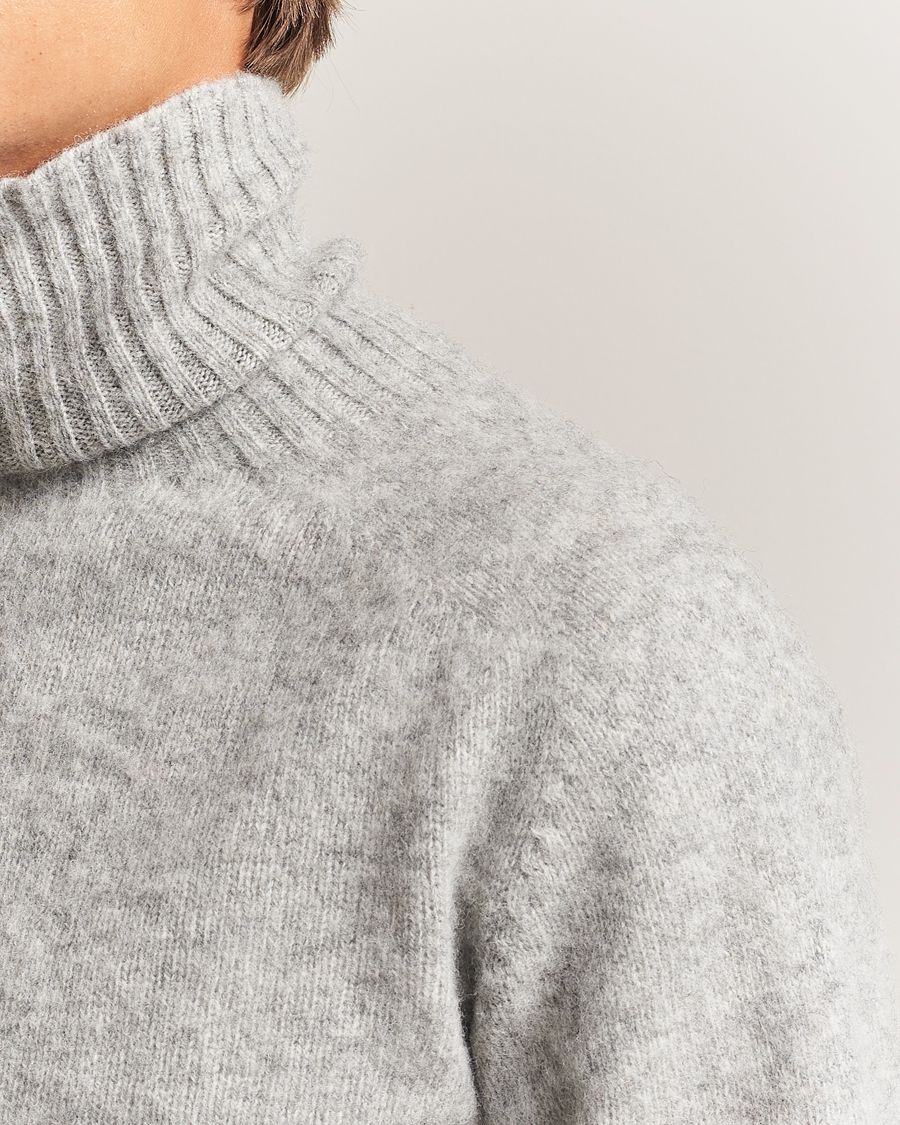 Men | Sweaters & Knitwear | Harley Of Scotland | Brushed Supersoft Lambswool Rollneck Silver