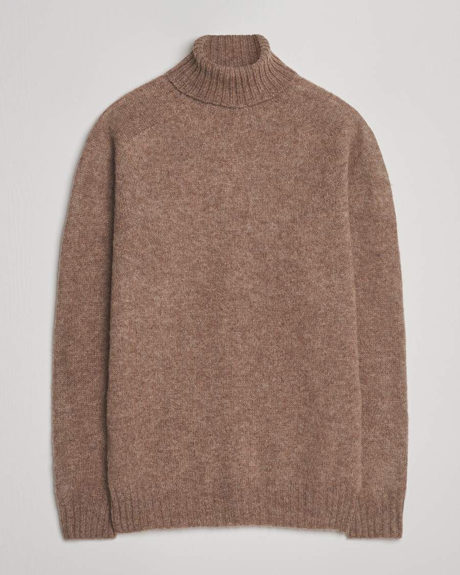 Men | Sweaters & Knitwear | Harley Of Scotland | Brushed Supersoft Lambswool Rollneck Tundra