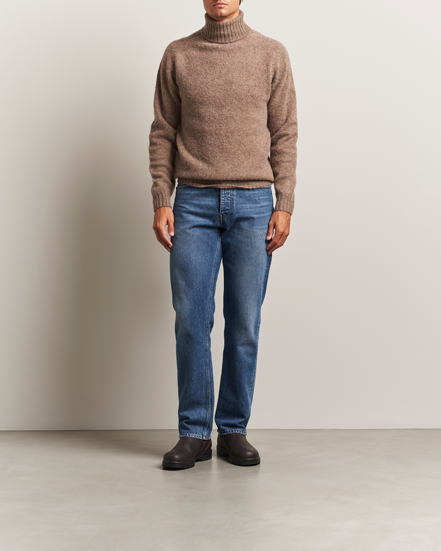 Men | Sweaters & Knitwear | Harley Of Scotland | Brushed Supersoft Lambswool Rollneck Tundra