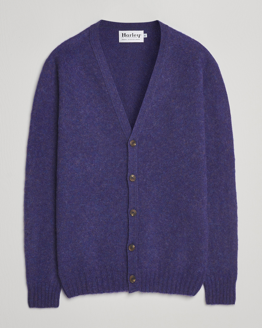 Men | Sweaters & Knitwear | Harley Of Scotland | Brushed Supersoft Lambswool Cardigan Iris