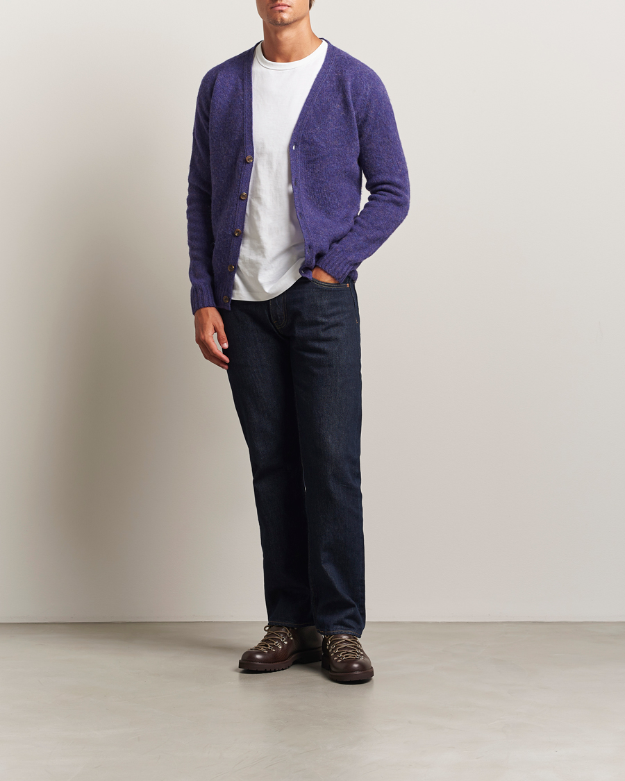 Men | Sweaters & Knitwear | Harley Of Scotland | Brushed Supersoft Lambswool Cardigan Iris