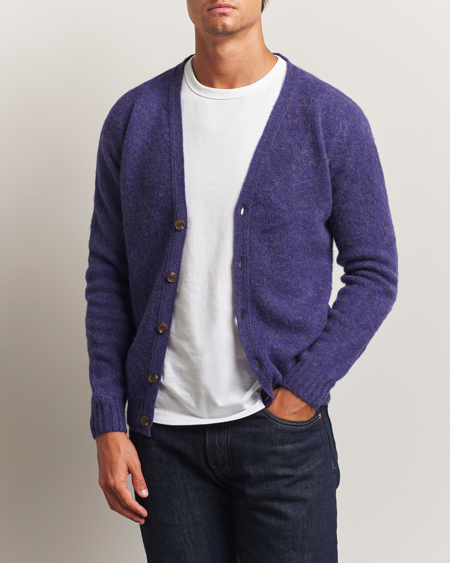 Men | Sweaters & Knitwear | Harley Of Scotland | Brushed Supersoft Lambswool Cardigan Iris