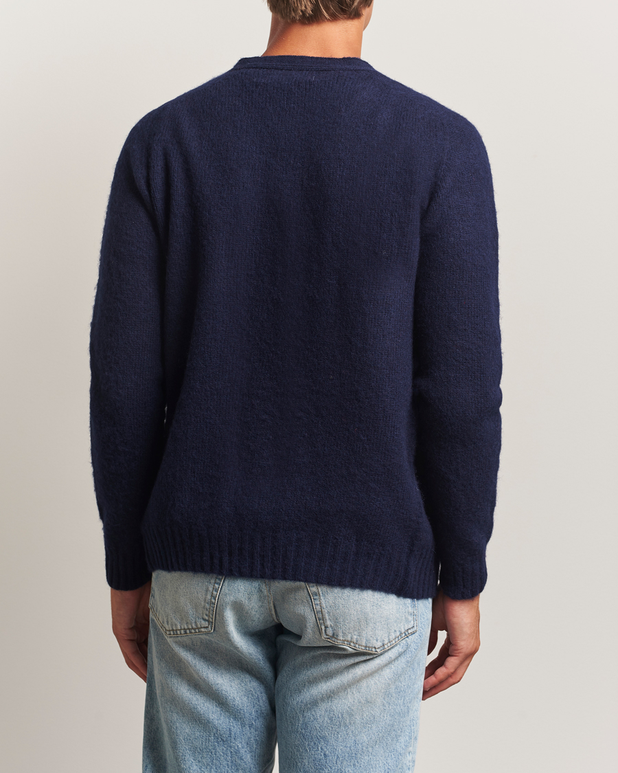 Men | Sweaters & Knitwear | Harley Of Scotland | Brushed Supersoft Lambswool Cardigan Navy