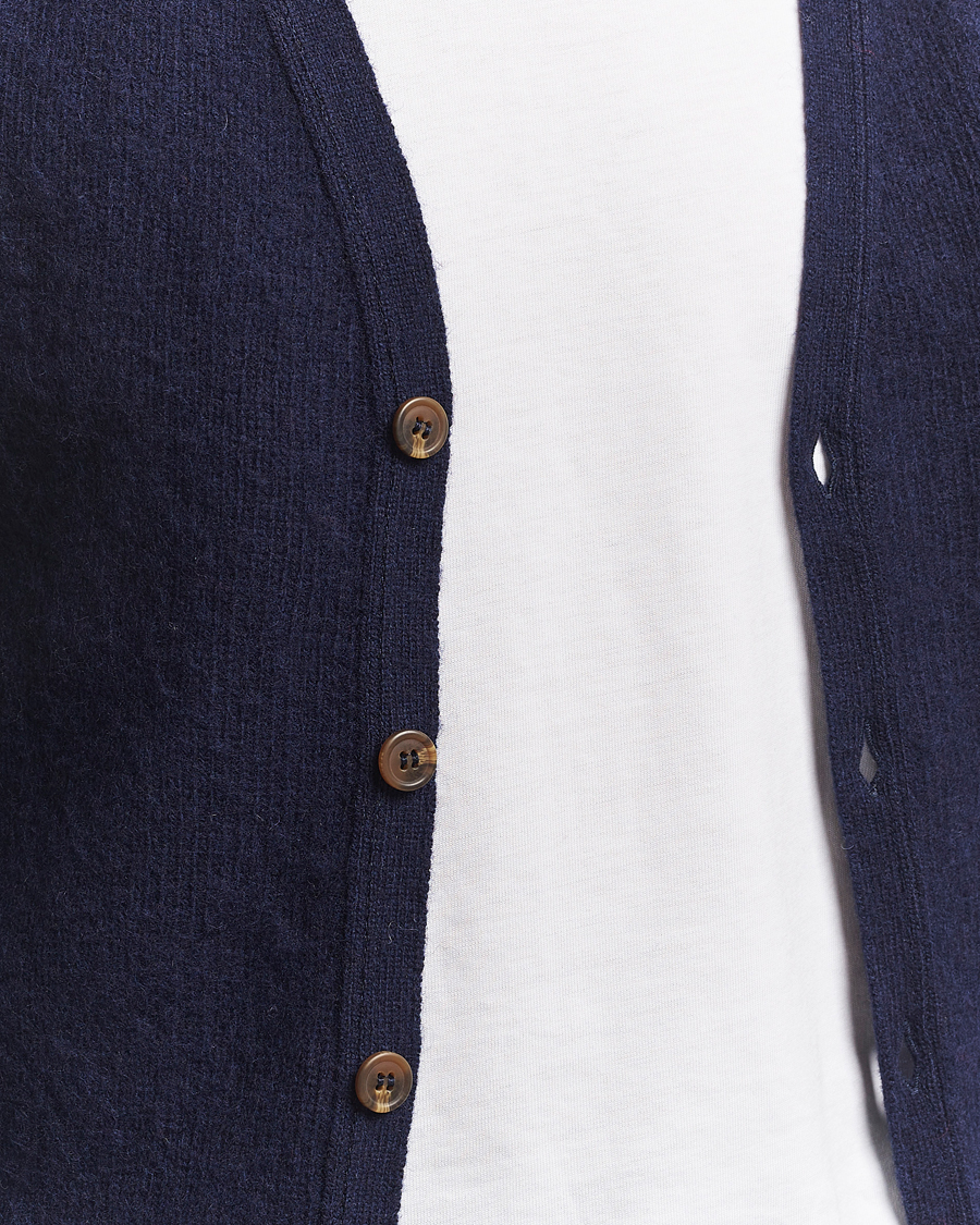 Men | Sweaters & Knitwear | Harley Of Scotland | Brushed Supersoft Lambswool Cardigan Navy