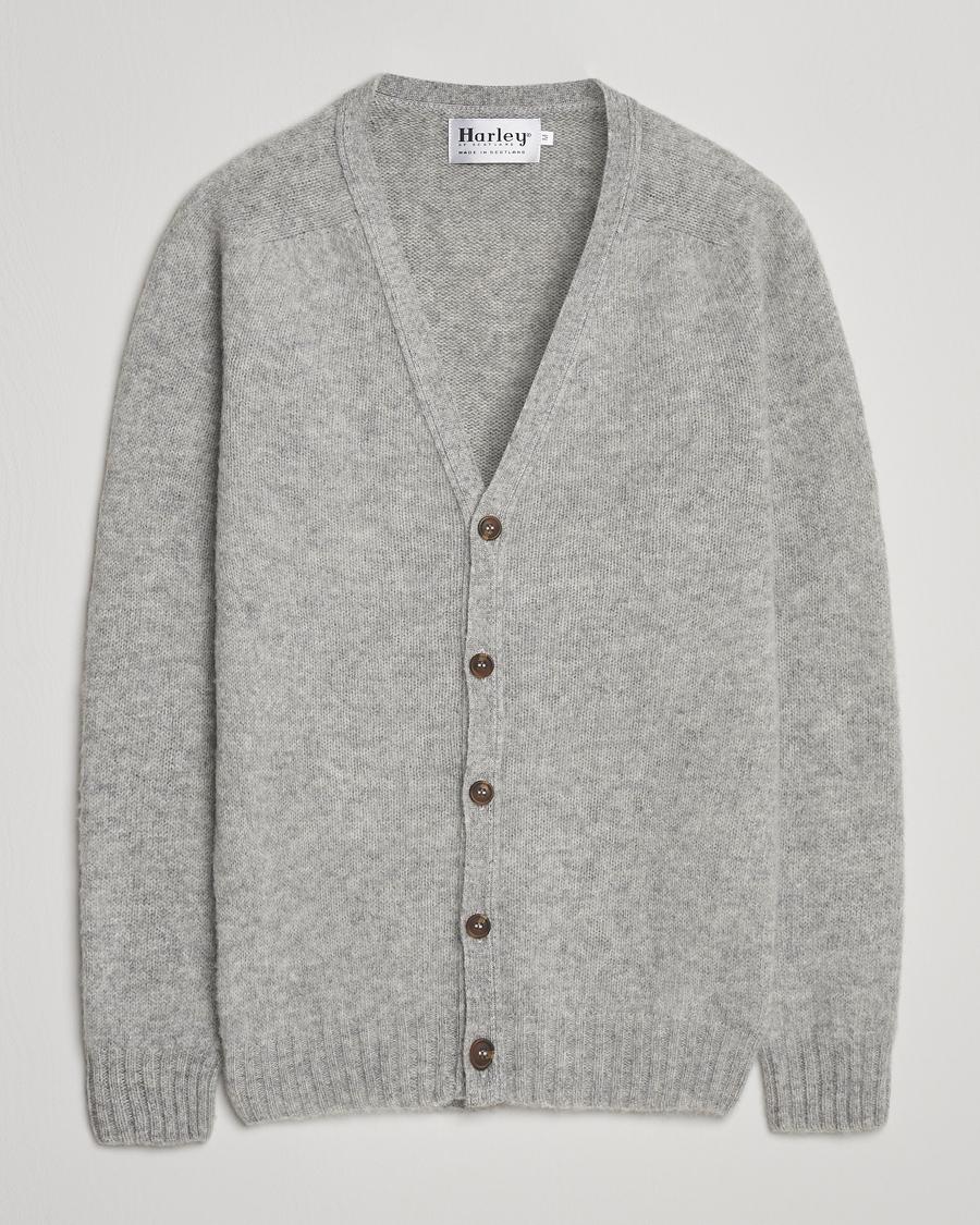 Men | Sweaters & Knitwear | Harley Of Scotland | Brushed Supersoft Lambswool Cardigan Silver
