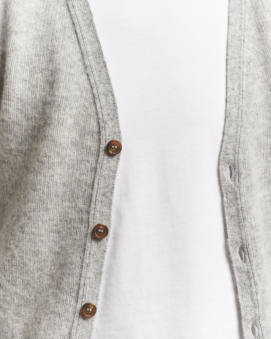 Men | Sweaters & Knitwear | Harley Of Scotland | Brushed Supersoft Lambswool Cardigan Silver