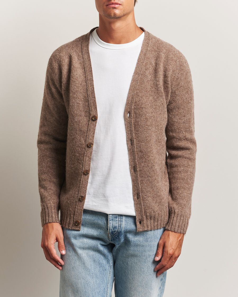Men | Sweaters & Knitwear | Harley Of Scotland | Brushed Supersoft Lambswool Cardigan Tundra