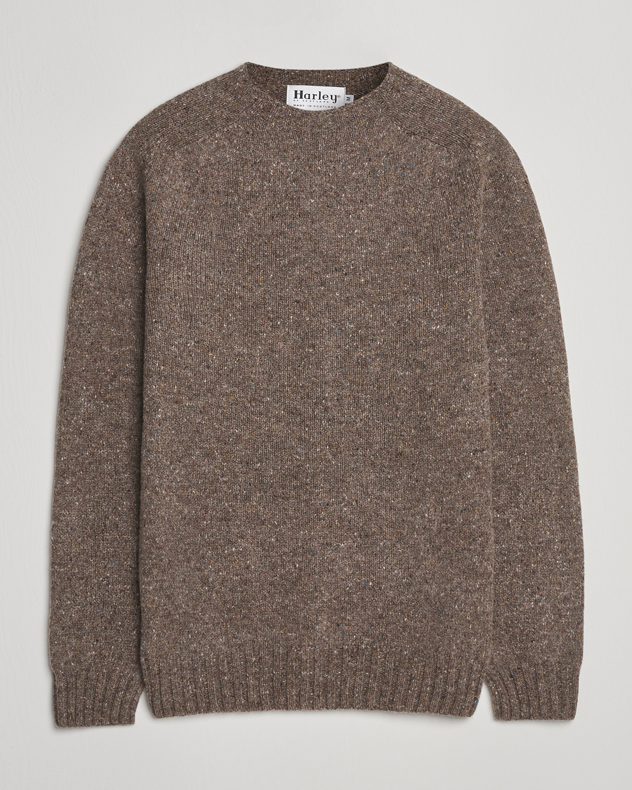 Men | Sweaters & Knitwear | Harley Of Scotland | Donegal Wool Crewneck Brown