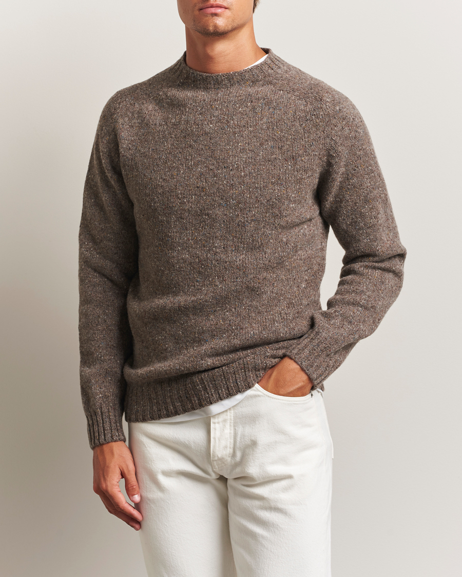 Men | Sweaters & Knitwear | Harley Of Scotland | Donegal Wool Crewneck Brown