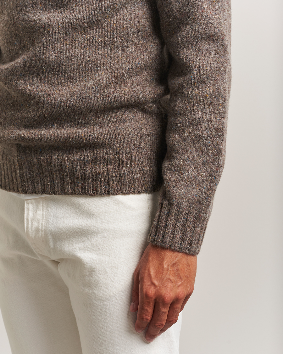 Men | Sweaters & Knitwear | Harley Of Scotland | Donegal Wool Crewneck Brown