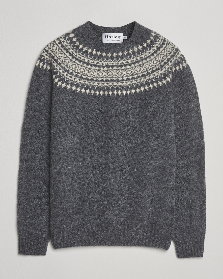 Men | Sweaters & Knitwear | Harley Of Scotland | Brushed Supersoft Lambswool Yolk Fairisle Grey