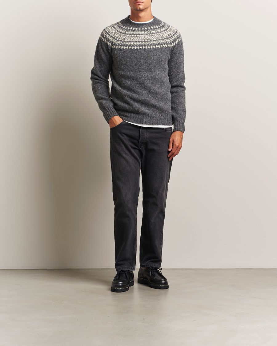 Men | Sweaters & Knitwear | Harley Of Scotland | Brushed Supersoft Lambswool Yolk Fairisle Grey