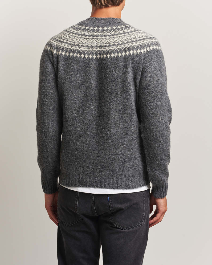 Men | Sweaters & Knitwear | Harley Of Scotland | Brushed Supersoft Lambswool Yolk Fairisle Grey