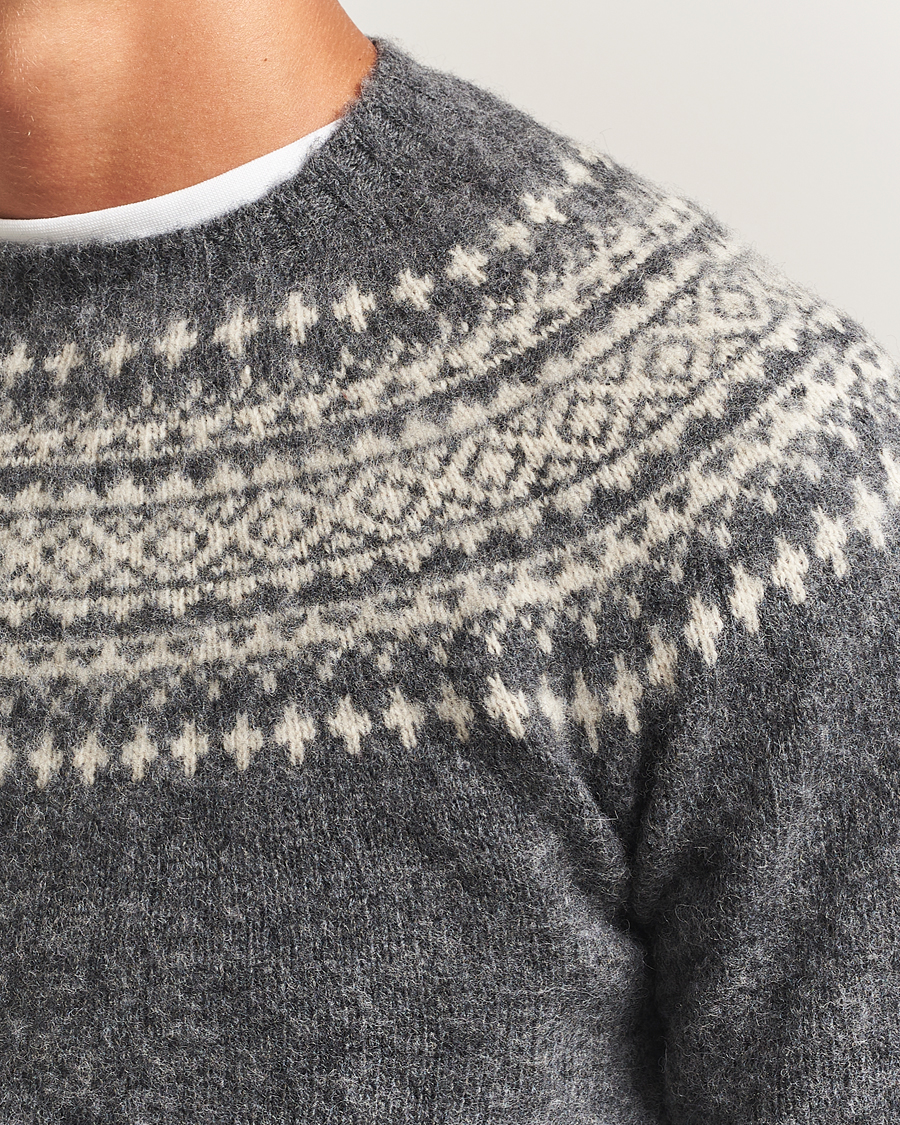 Men | Sweaters & Knitwear | Harley Of Scotland | Brushed Supersoft Lambswool Yolk Fairisle Grey
