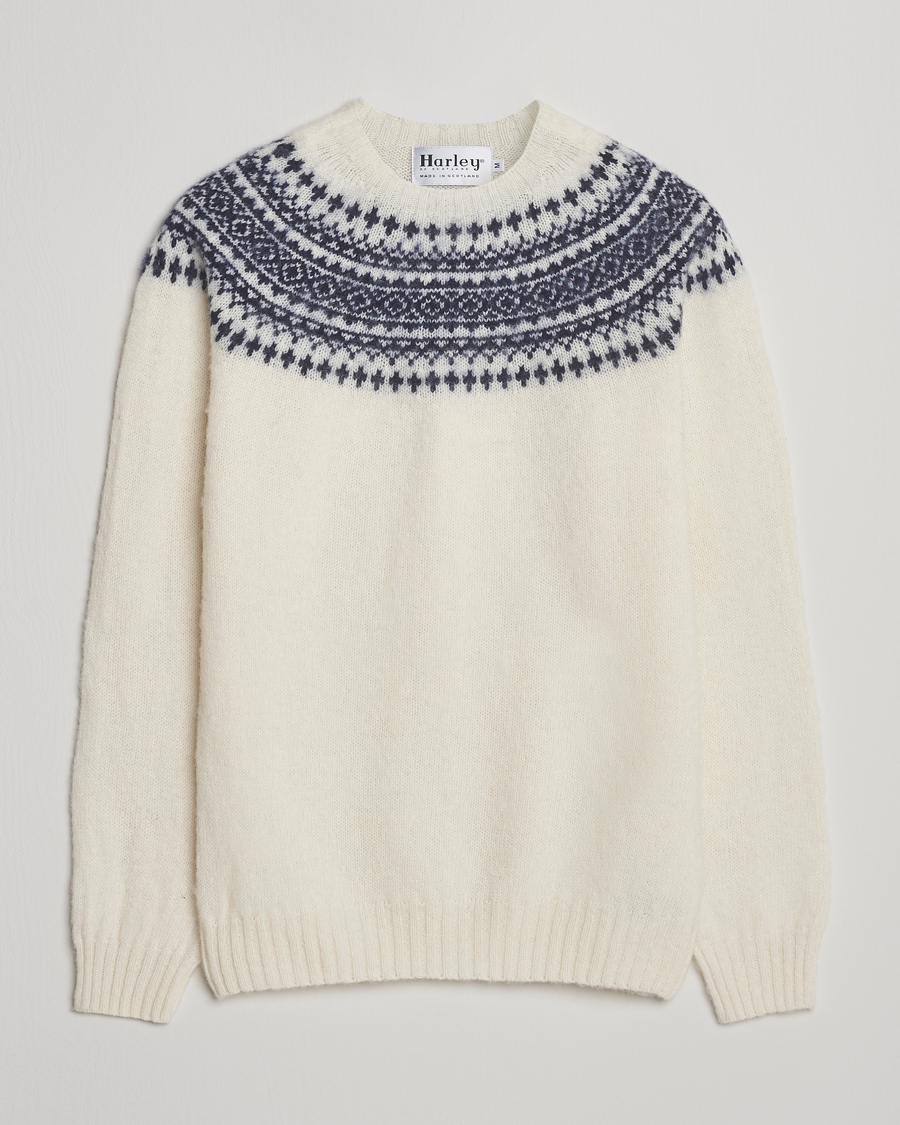 Men | Sweaters & Knitwear | Harley Of Scotland | Brushed Supersoft Lambswool Yolk Fairisle White