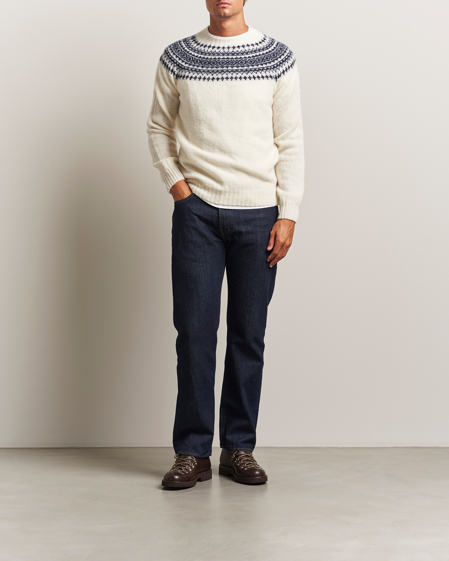 Men | Sweaters & Knitwear | Harley Of Scotland | Brushed Supersoft Lambswool Yolk Fairisle White