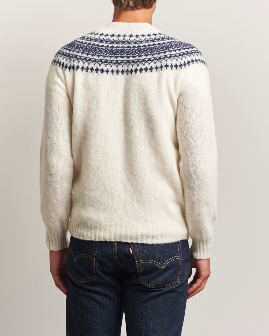 Men | Sweaters & Knitwear | Harley Of Scotland | Brushed Supersoft Lambswool Yolk Fairisle White