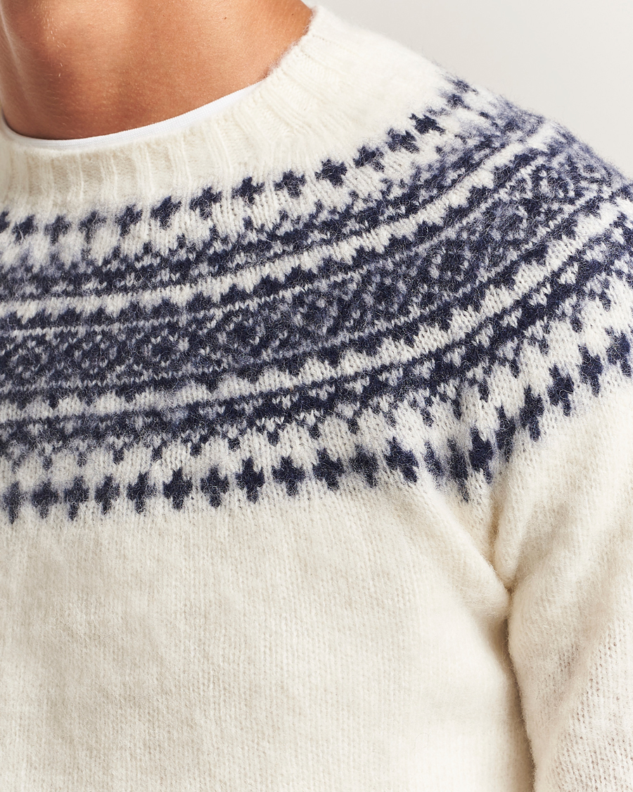 Men | Sweaters & Knitwear | Harley Of Scotland | Brushed Supersoft Lambswool Yolk Fairisle White