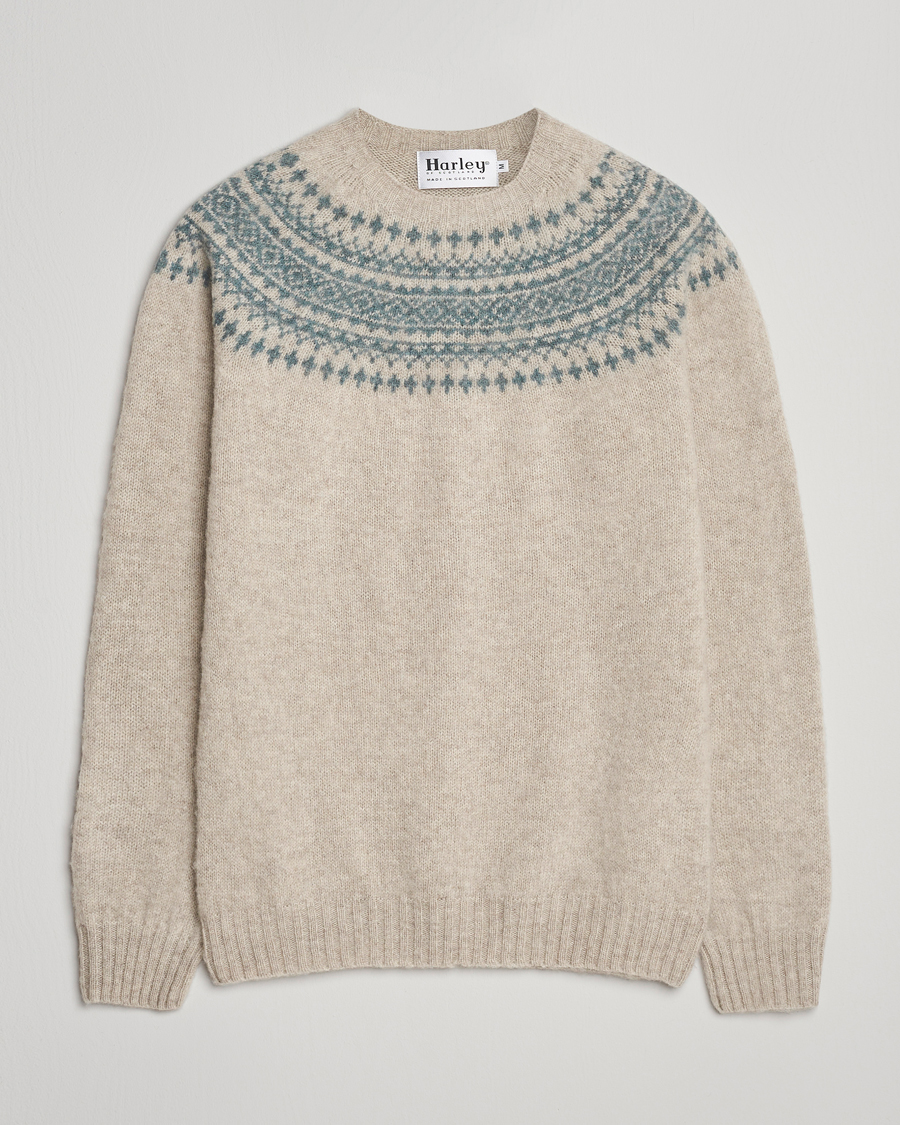 Men | Sweaters & Knitwear | Harley Of Scotland | Brushed Supersoft Lambswool Yolk Fairisle Beige