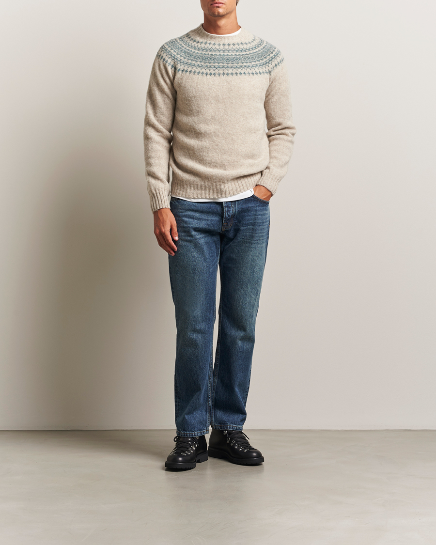 Men | Sweaters & Knitwear | Harley Of Scotland | Brushed Supersoft Lambswool Yolk Fairisle Beige