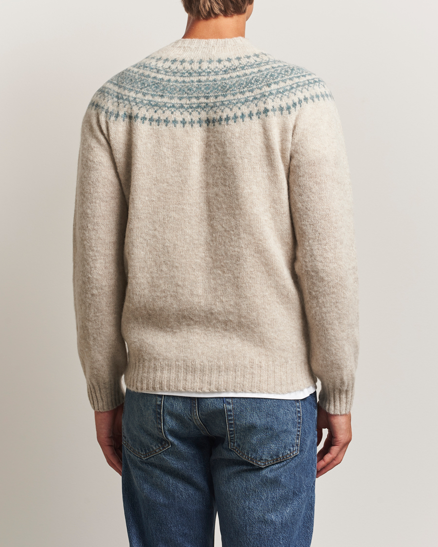 Men | Sweaters & Knitwear | Harley Of Scotland | Brushed Supersoft Lambswool Yolk Fairisle Beige