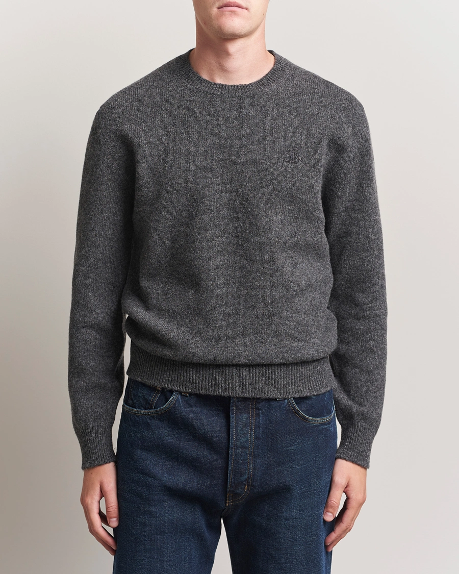 Men | Sweaters & Knitwear | Baracuta | Shetland Virgin Wool Crew Neck Mid Grey