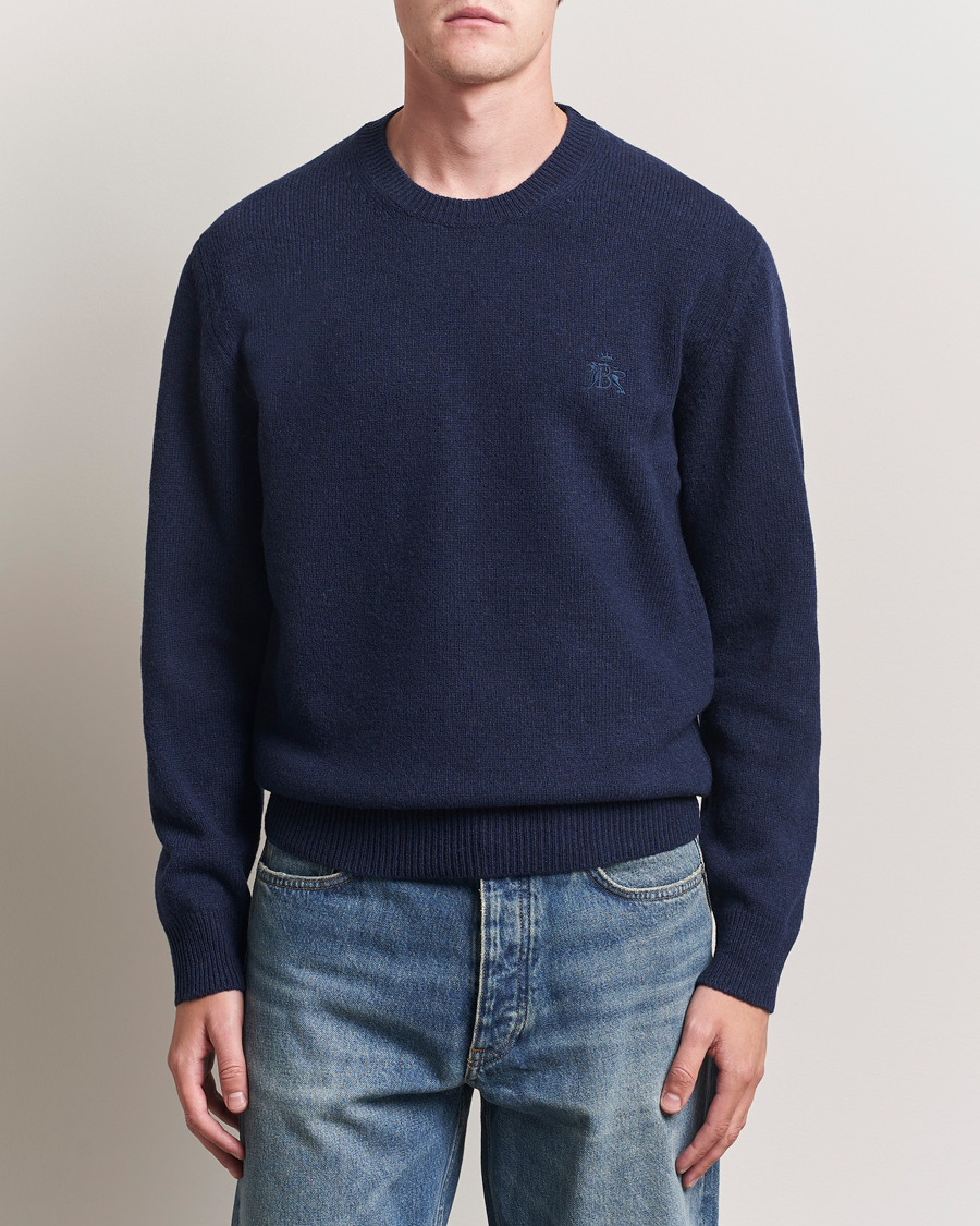 Men | Sweaters & Knitwear | Baracuta | Shetland Virgin Wool Crew Neck Navy