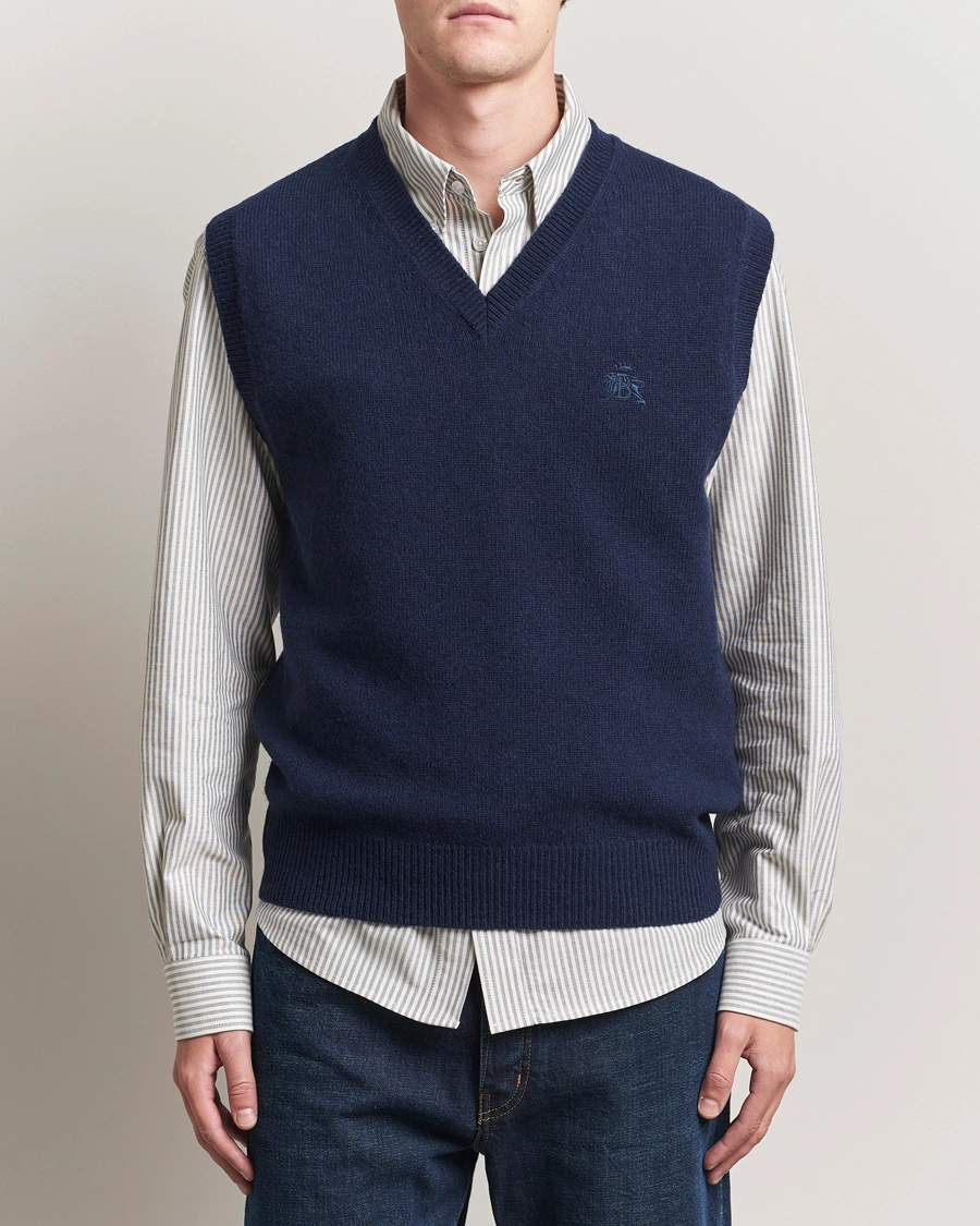Men | Sweaters & Knitwear | Baracuta | Shetland Virgin Wool Vest Navy