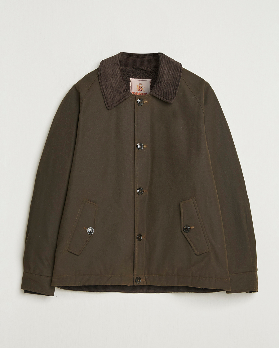 Men | Coats & Jackets | Baracuta | Waxed Sherling Lined Deck Jacket Deep Moss