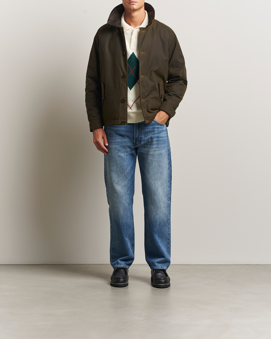 Men | Coats & Jackets | Baracuta | Waxed Sherling Lined Deck Jacket Deep Moss