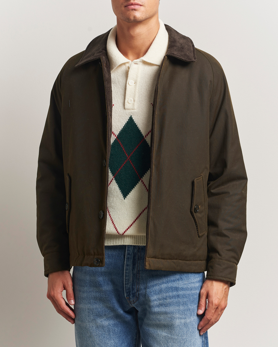 Men | Coats & Jackets | Baracuta | Waxed Sherling Lined Deck Jacket Deep Moss