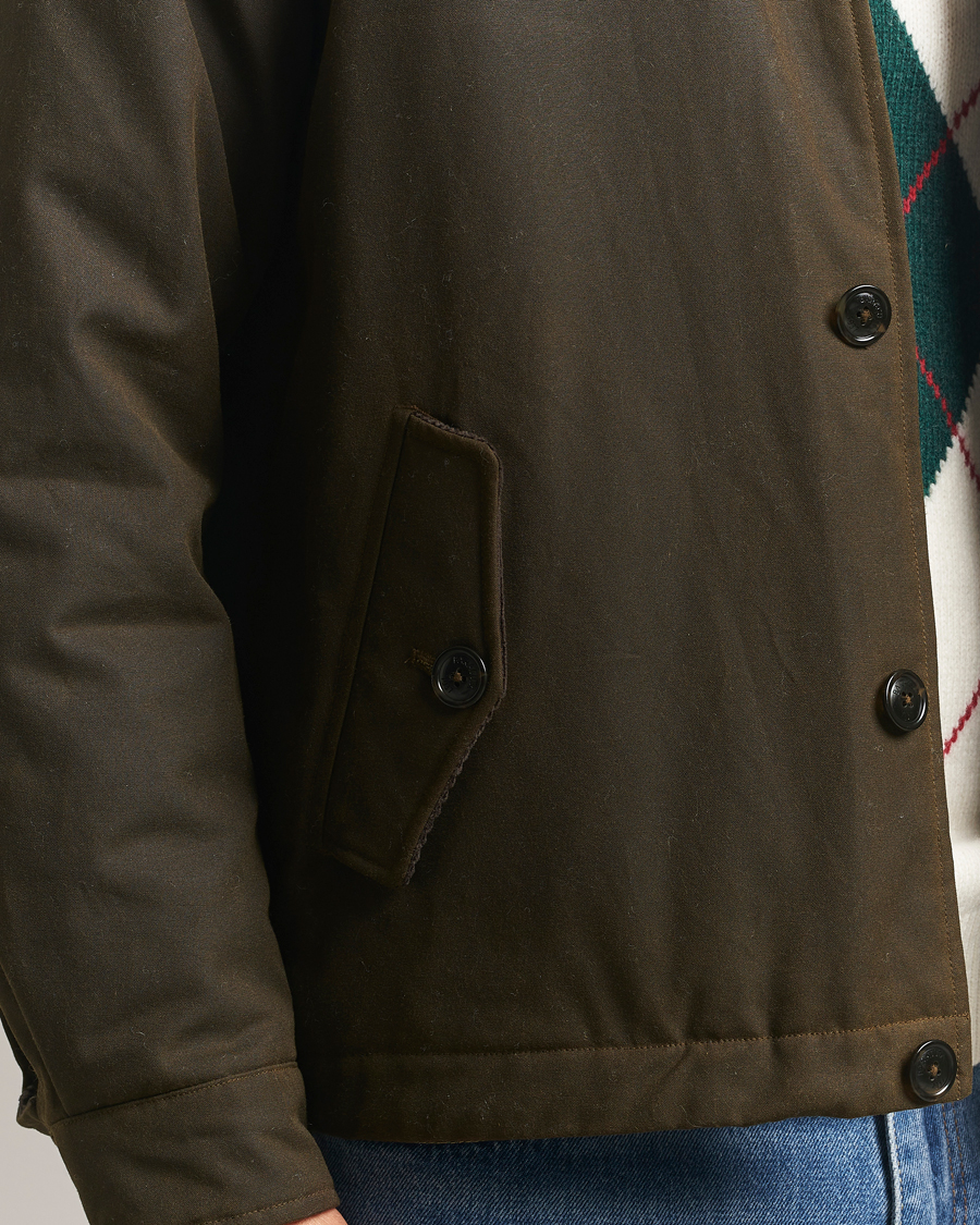 Men | Coats & Jackets | Baracuta | Waxed Sherling Lined Deck Jacket Deep Moss