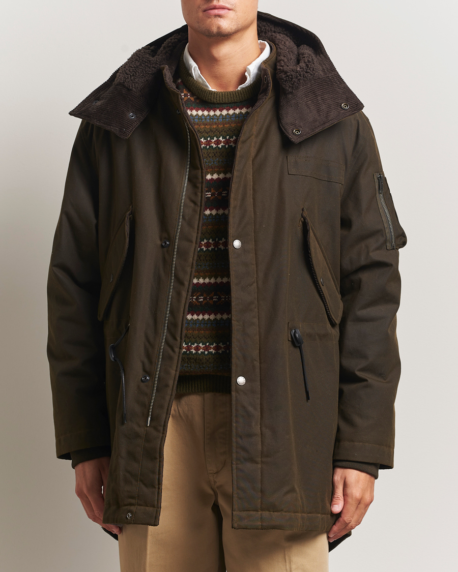 Men | Coats & Jackets | Baracuta | Waxed Sherling Lined Parka Deep Moss