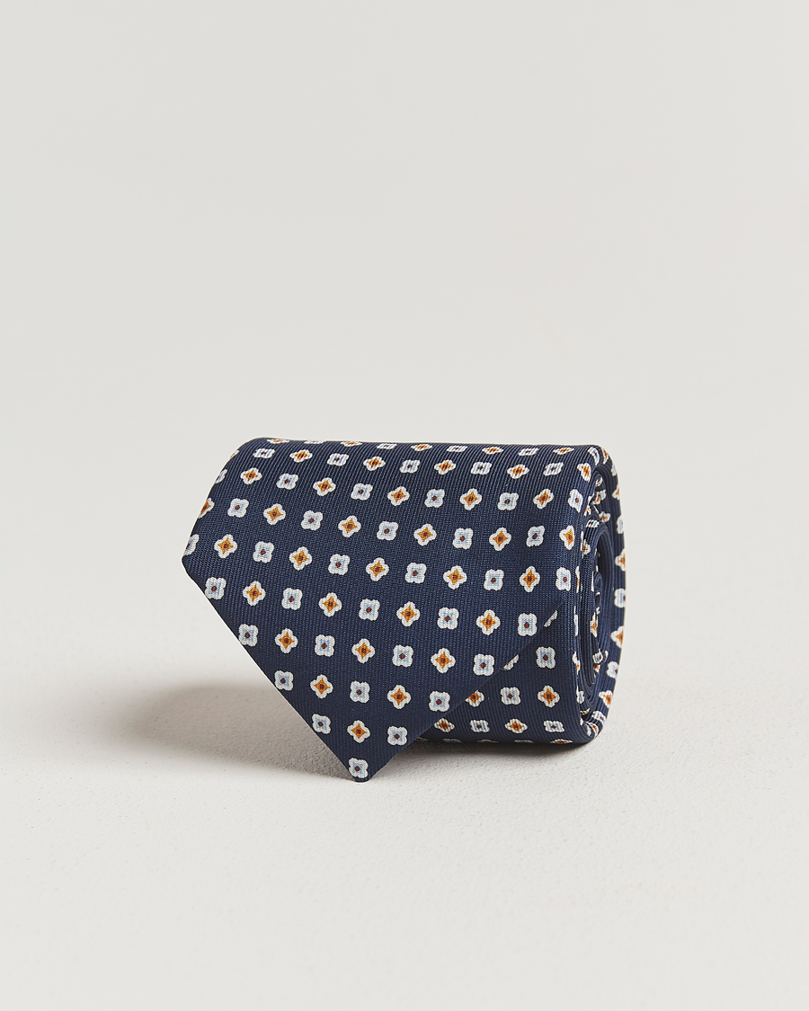 Men | Ties | E. Marinella | 3-Fold Printed Silk Tie Navy