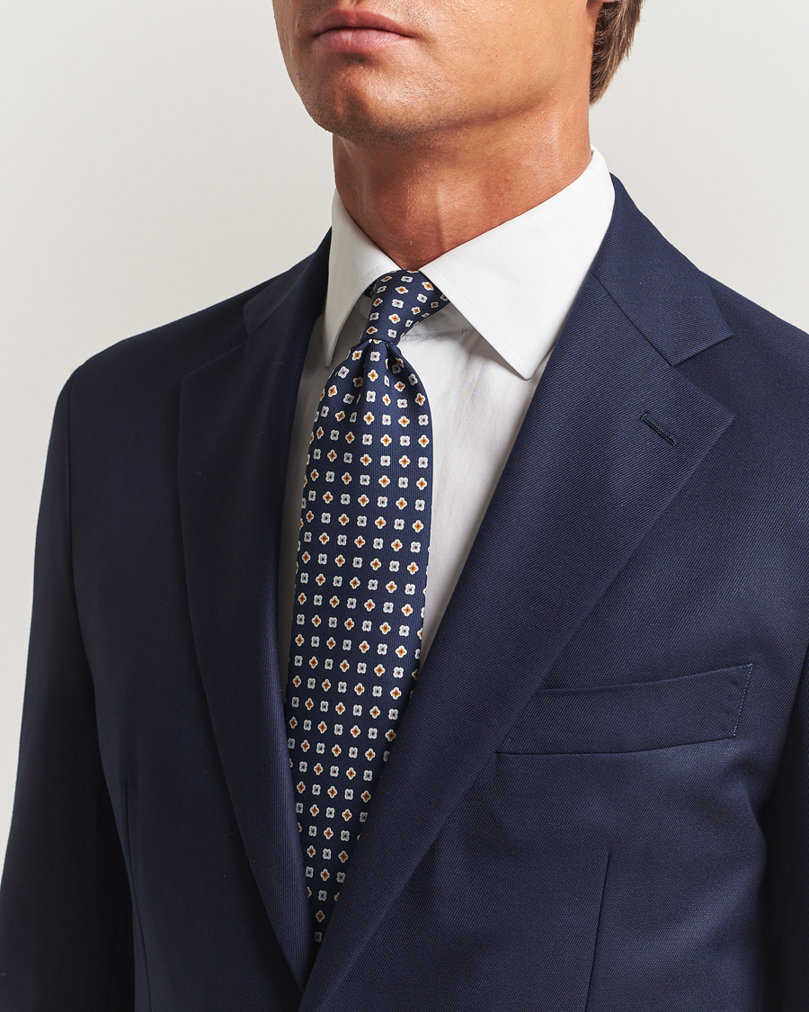 Men | Ties | E. Marinella | 3-Fold Printed Silk Tie Navy