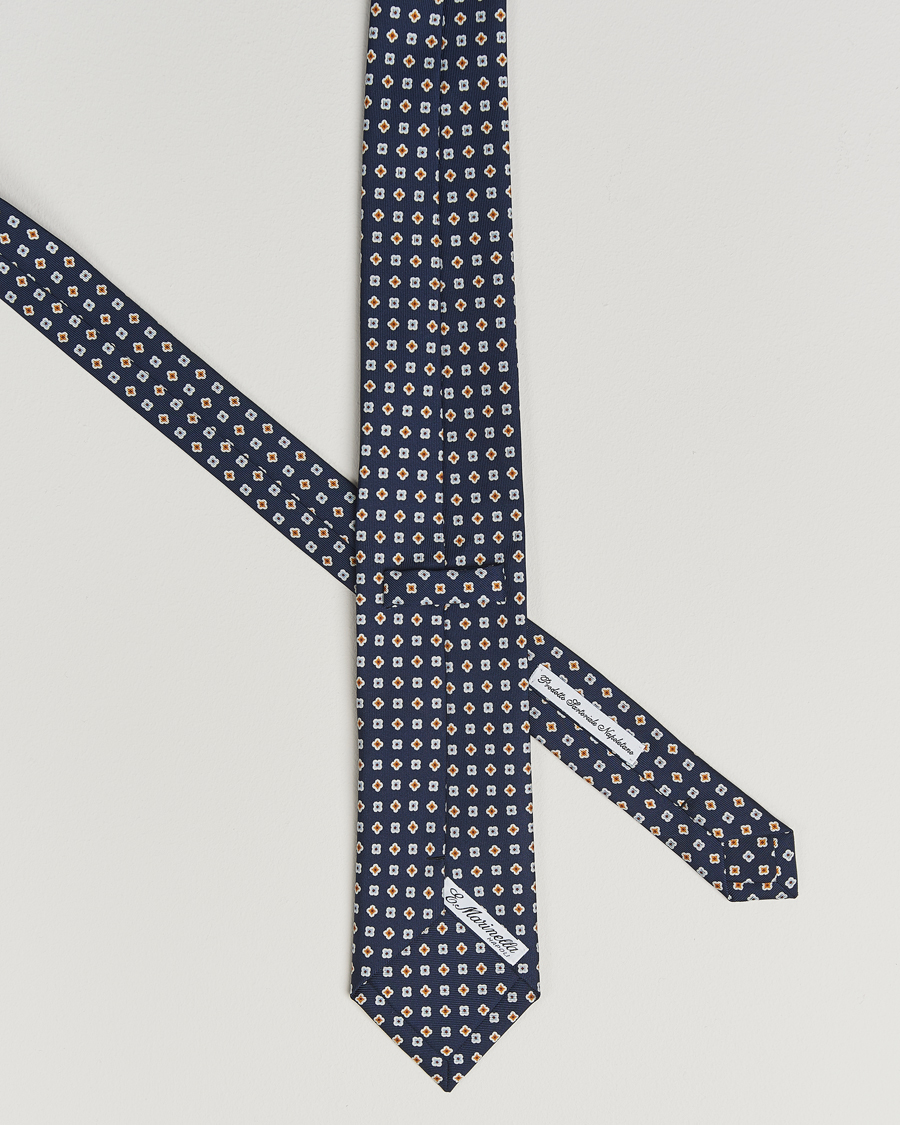 Men | Ties | E. Marinella | 3-Fold Printed Silk Tie Navy