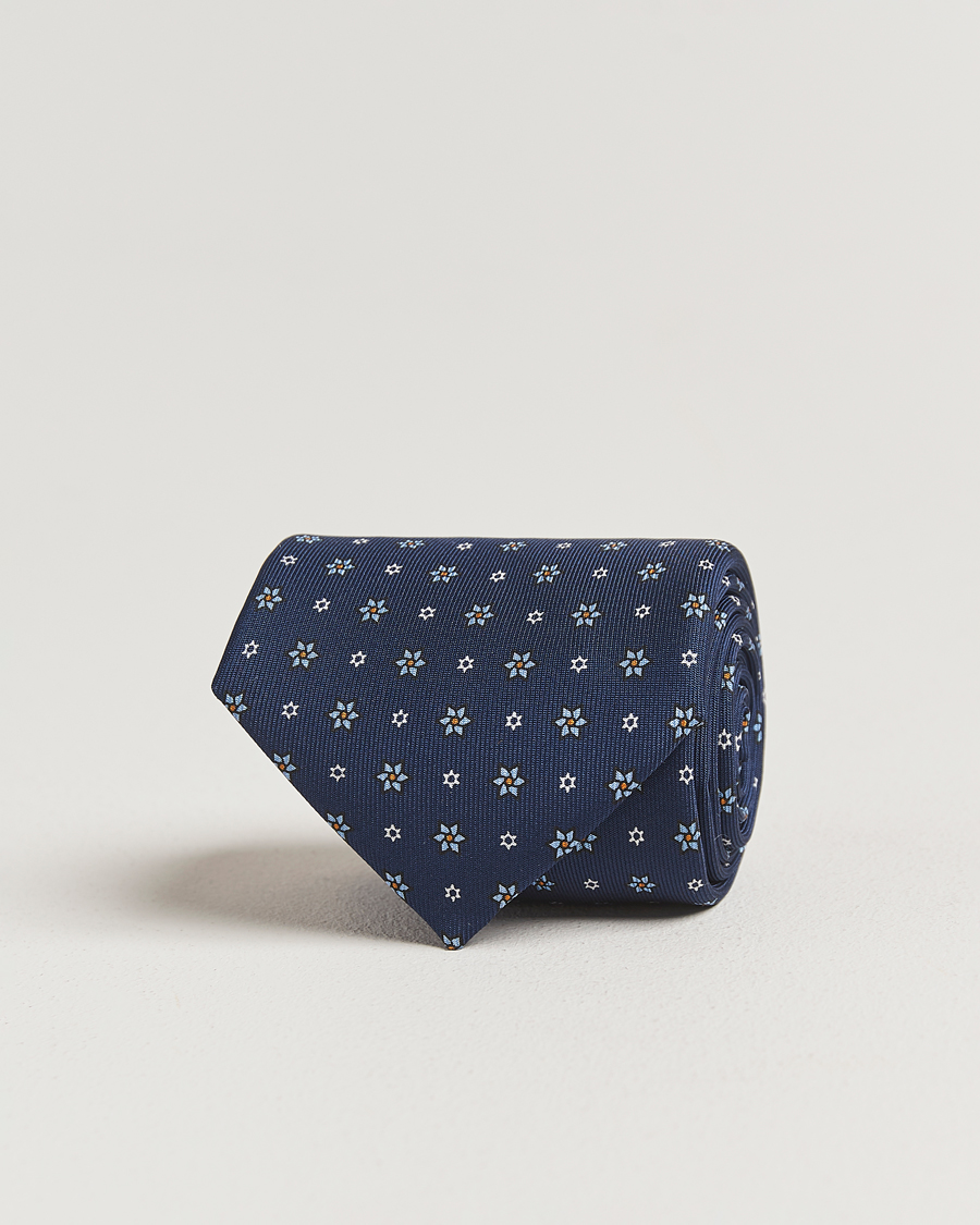 Men | Ties | E. Marinella | 3-Fold Printed Silk Tie Navy
