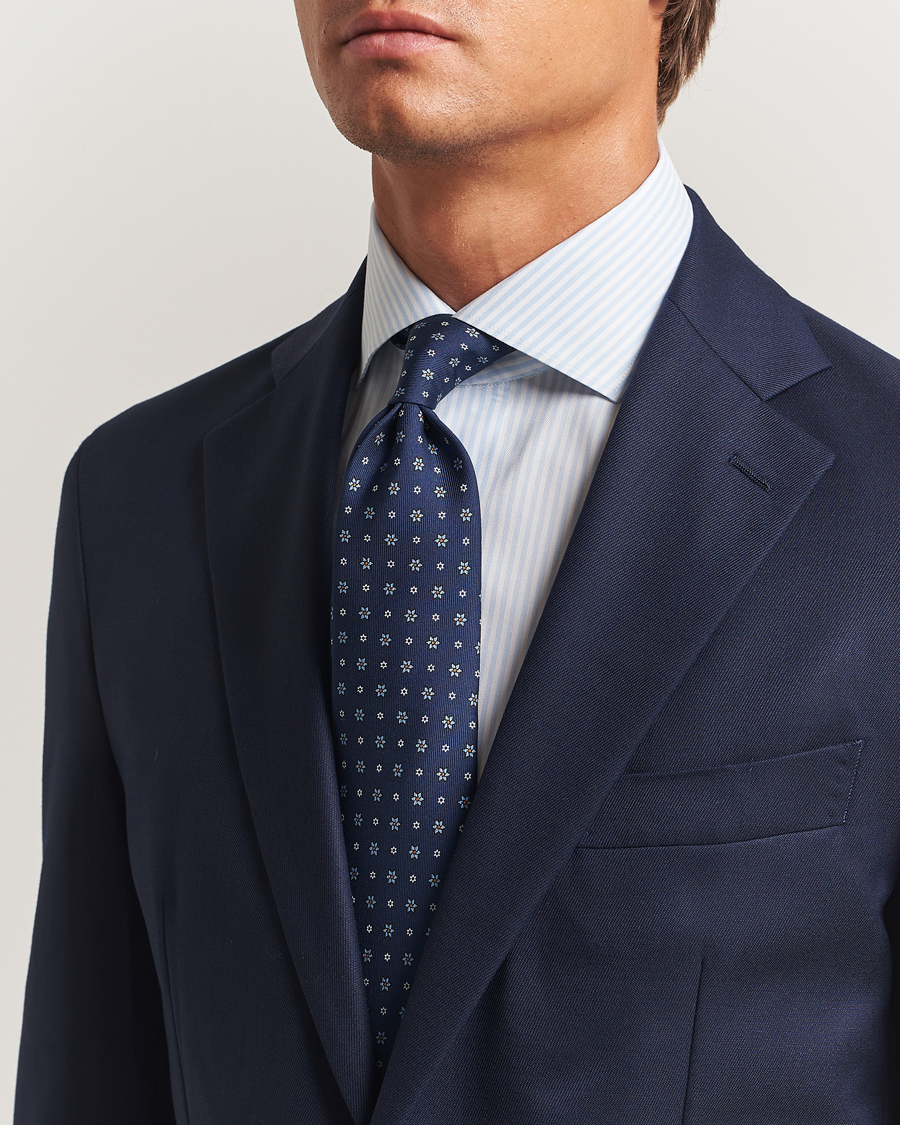 Men | Ties | E. Marinella | 3-Fold Printed Silk Tie Navy
