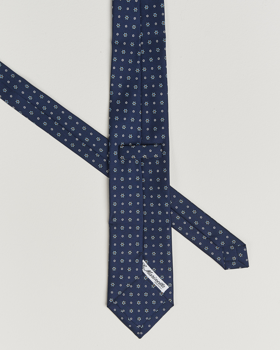 Men | Ties | E. Marinella | 3-Fold Printed Silk Tie Navy