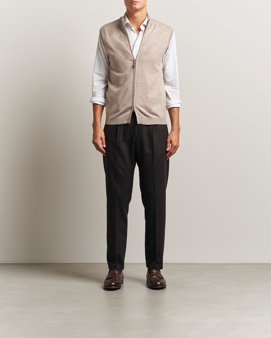 Men | Sweaters & Knitwear | Morris | Merino Zip Vest Khaki