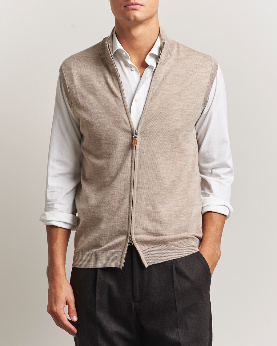 Men | Sweaters & Knitwear | Morris | Merino Zip Vest Khaki