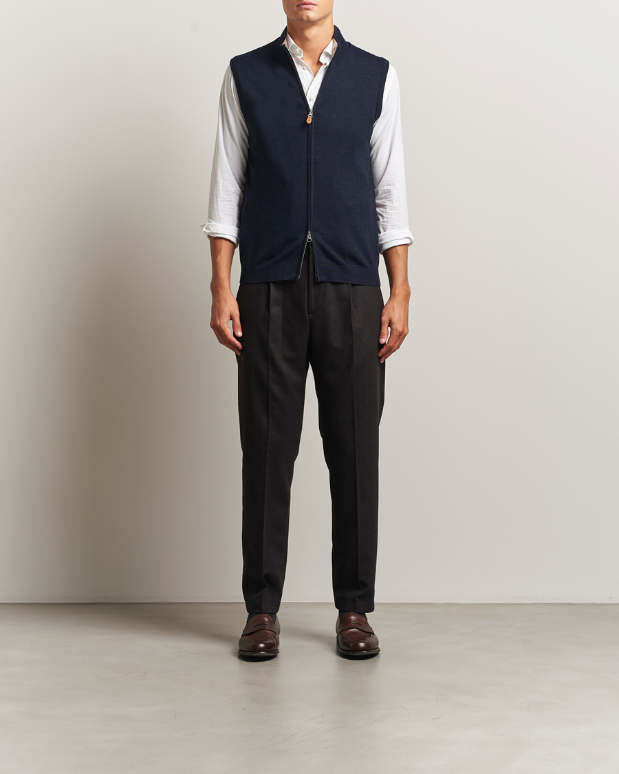 Men | Sweaters & Knitwear | Morris | Merino Zip Vest Navy