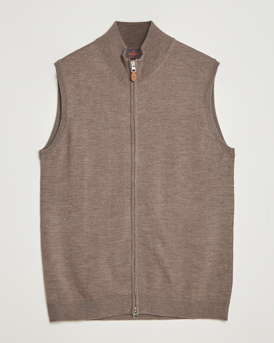 Men | Sweaters & Knitwear | Morris | Merino Zip Vest Brown