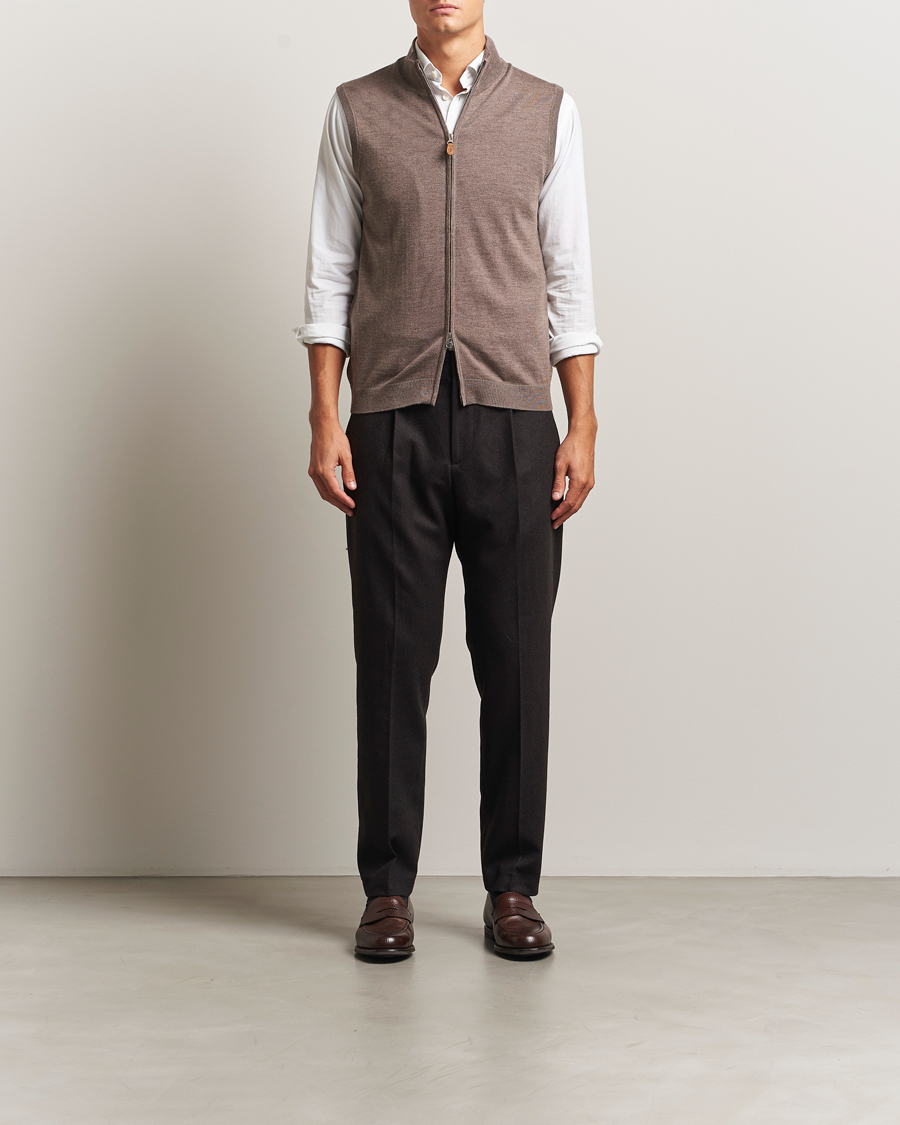 Men | Sweaters & Knitwear | Morris | Merino Zip Vest Brown