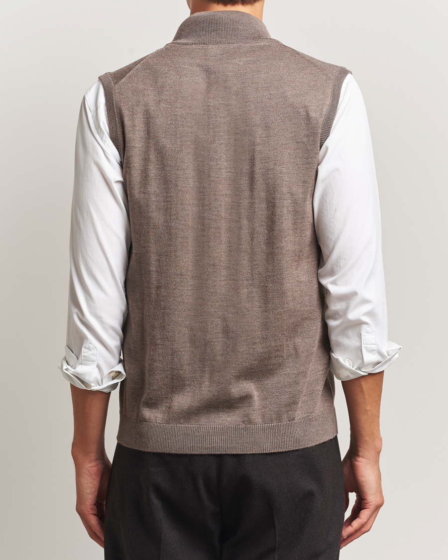 Men | Sweaters & Knitwear | Morris | Merino Zip Vest Brown