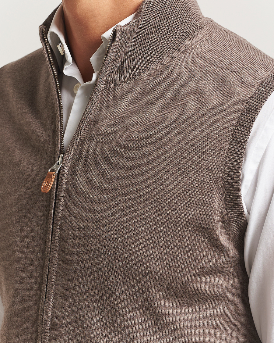 Men | Sweaters & Knitwear | Morris | Merino Zip Vest Brown