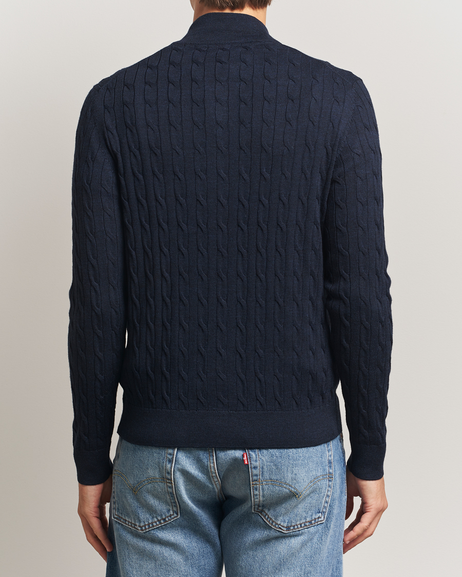 Men | Sweaters & Knitwear | Morris | Merino Cable Zip Cardigan Navy