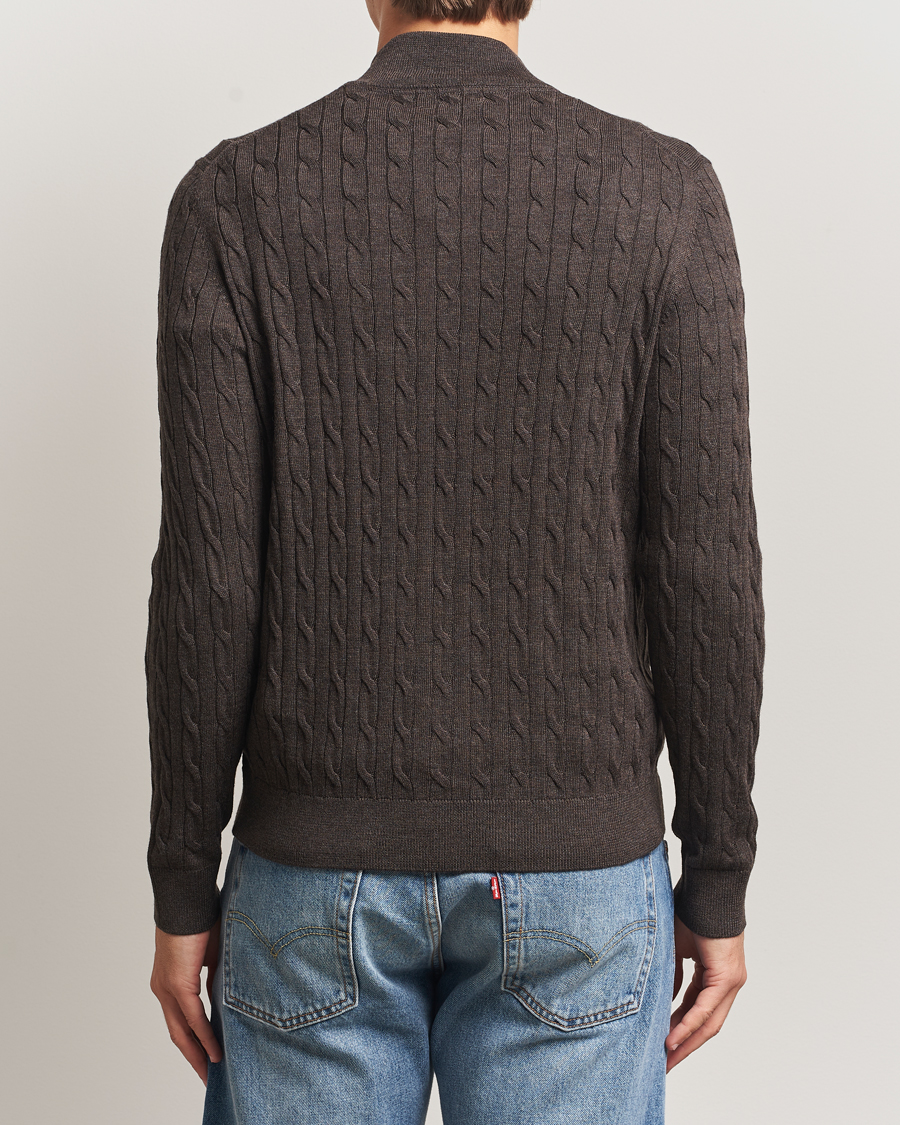 Men | Sweaters & Knitwear | Morris | Merino Cable Zip Cardigan Brown