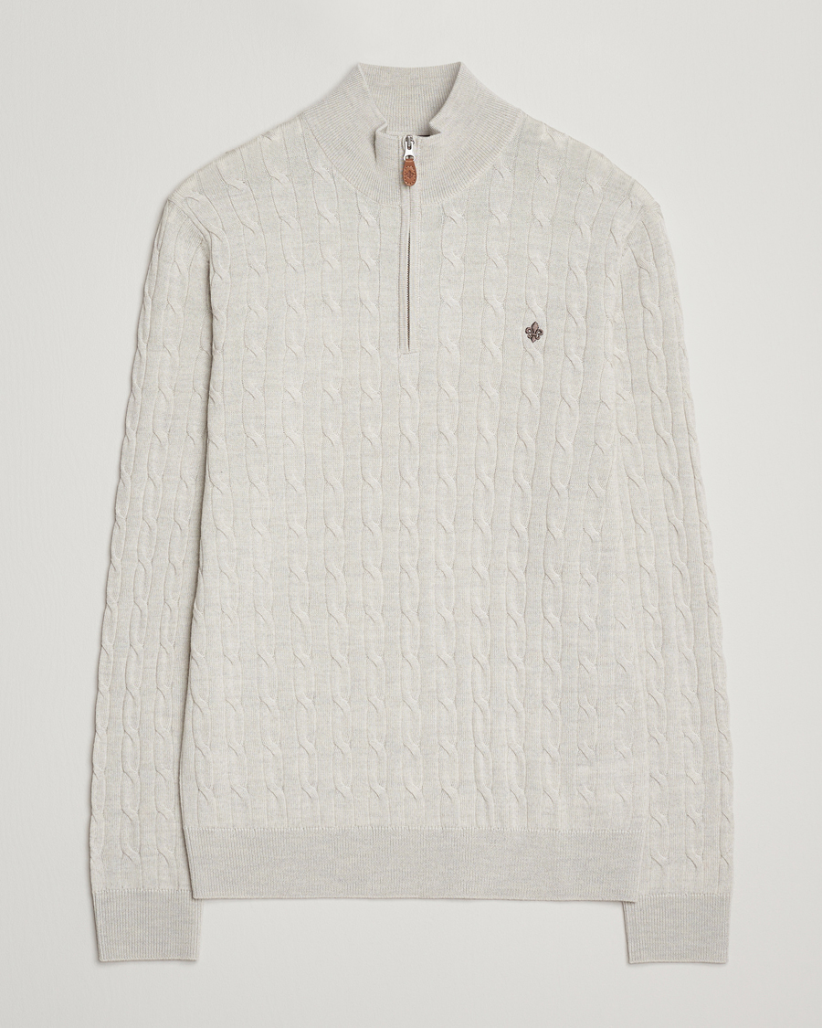 Men | Sweaters & Knitwear | Morris | Merino Cable Half Zip Off White