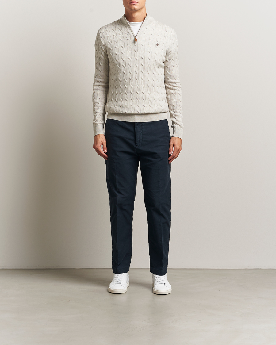 Men | Sweaters & Knitwear | Morris | Merino Cable Half Zip Off White